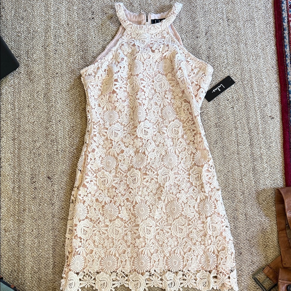 Lulu's Cream Floral Lace Mini Dress